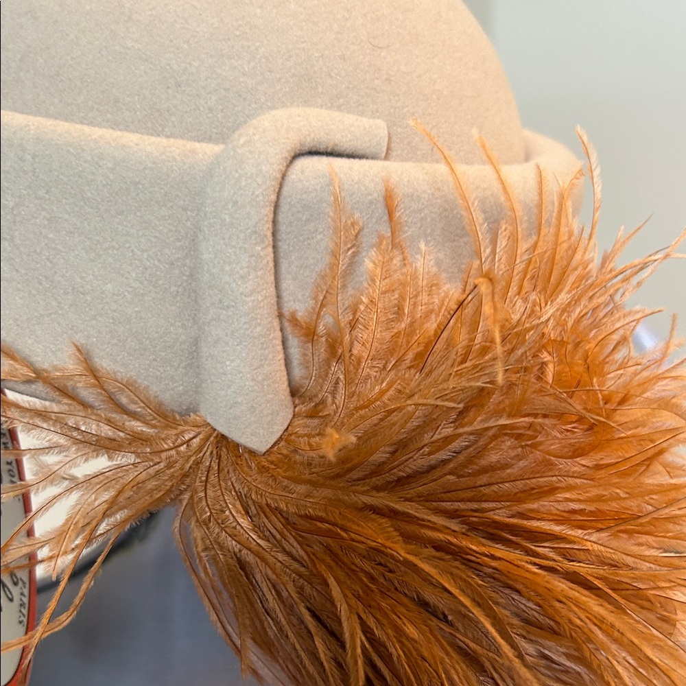Women's Tan Hat with Feather Accent - Picture 4 of 10